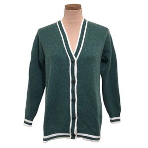 Sunday Best Cardigan Sweater Size XS Green White Striped Trim